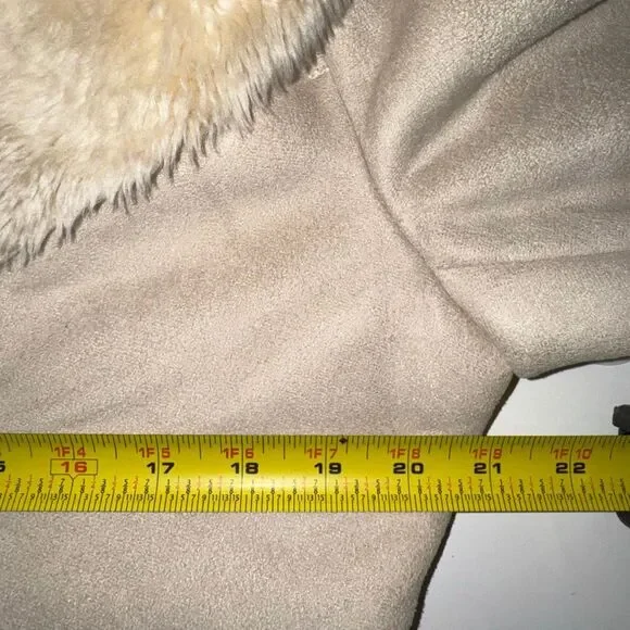 Express Faux Suede Moto Jacket Cream Shearling Collar Zip Front Large - Picture 12 of 13